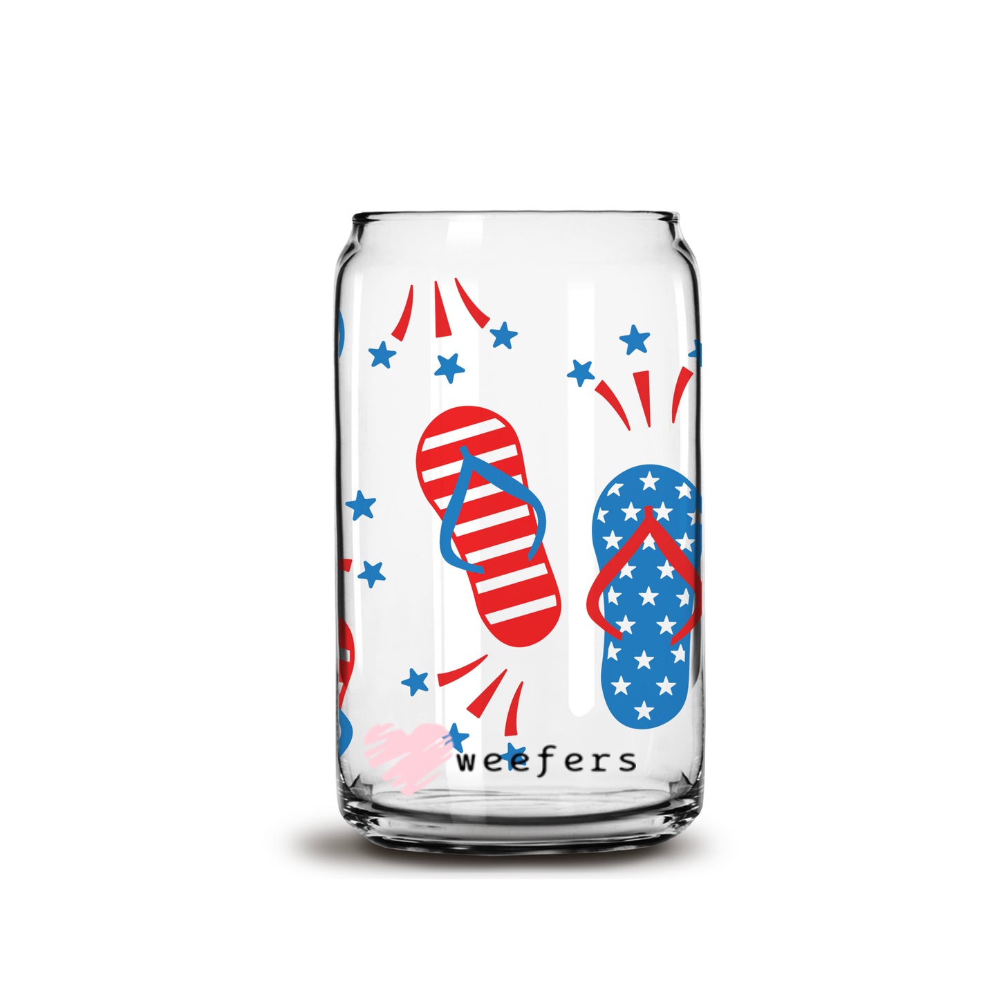 4th of July Flip Flops 16oz Libbey Glass Can UV DTF or Sublimation Wrap - Decal - Weefers