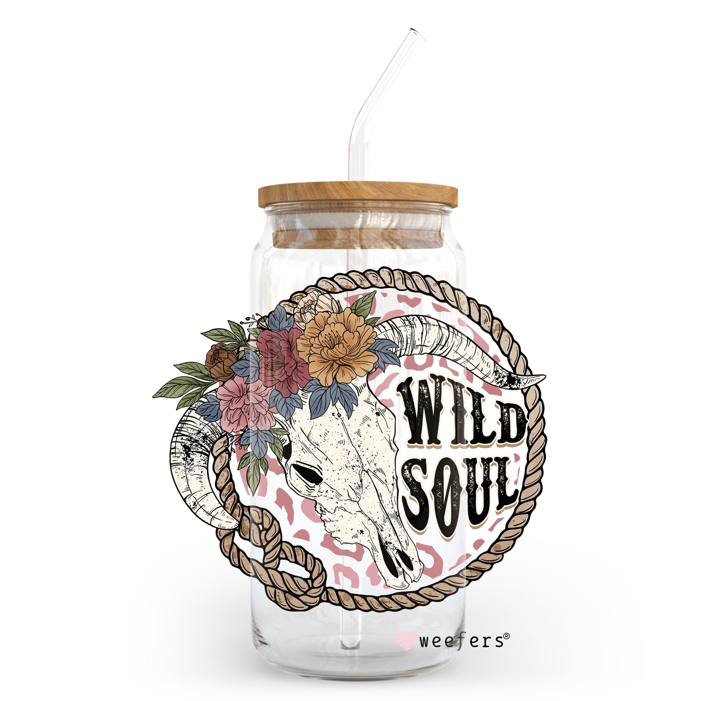 Wild Soul Skull 20oz Libbey Glass Can, 34oz Hip Sip, 40oz Tumbler UV DTF or Sublimation Decal Transfer - Weefers