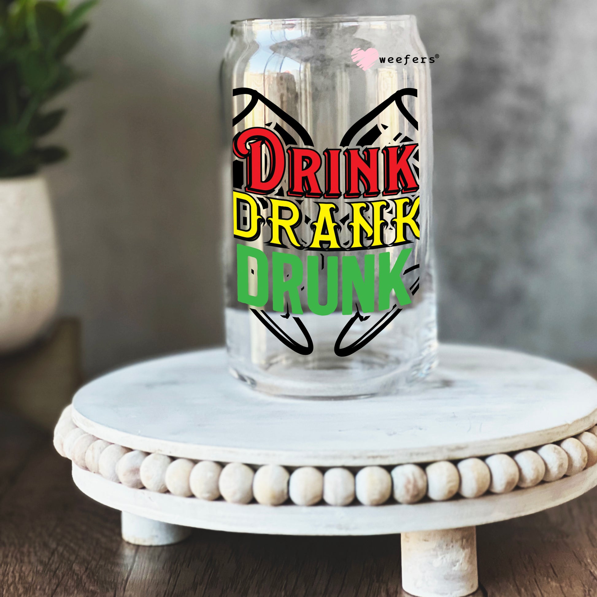 Drink Drank Drunk 16oz Libbey Glass Can UV DTF or Sublimation Wrap - Decal - Weefers