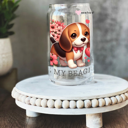 Be My Beagle Valentine's Day 16oz Libbey Glass Can UV DTF or Sublimation Cup Wrap - Decal Transfer - Weefers