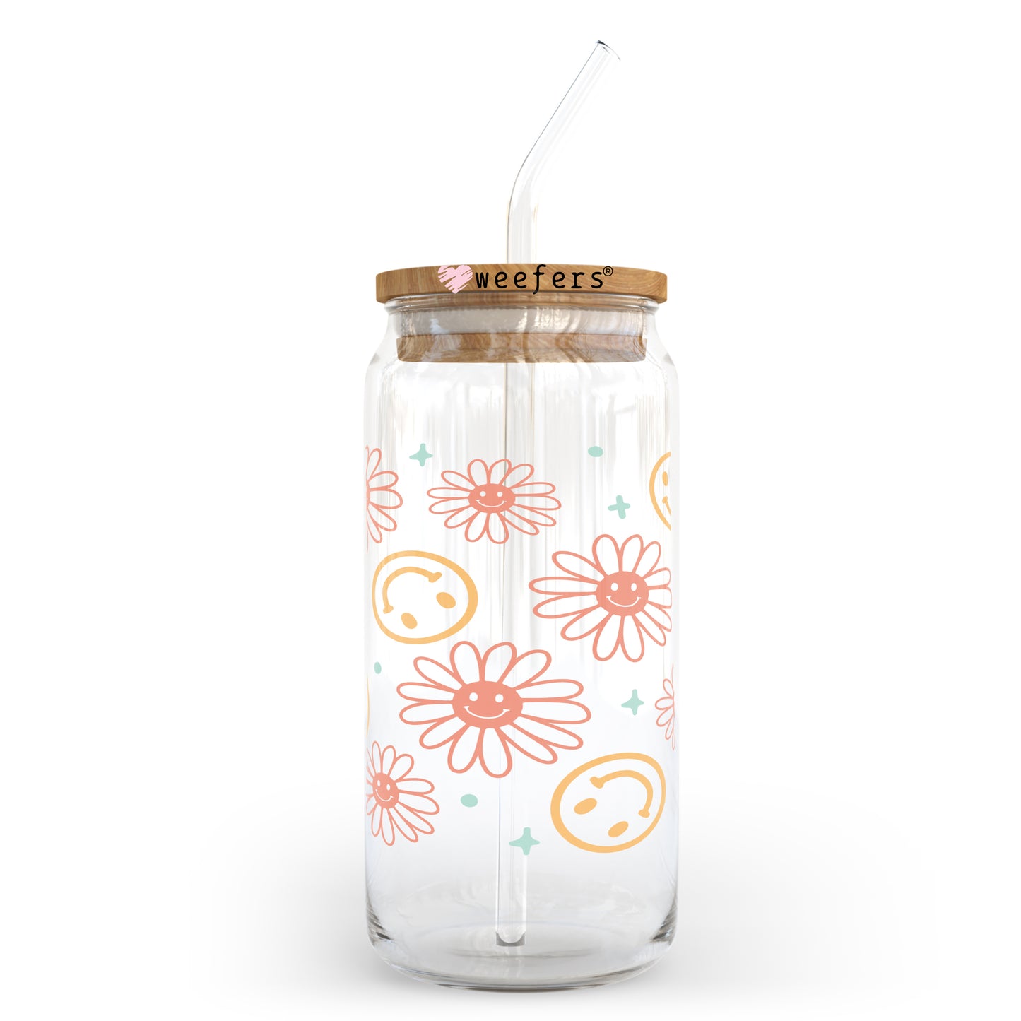 Retro Flowers and Smiles 20oz Libbey Glass Can, 34oz Hip Sip, 40oz Tumbler UV DTF or Sublimation Decal Transfer - Weefers