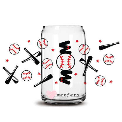 Baseball Mom Bats and Balls Libbey Glass Can UV DTF or Sublimation Wrap - Decal - Weefers