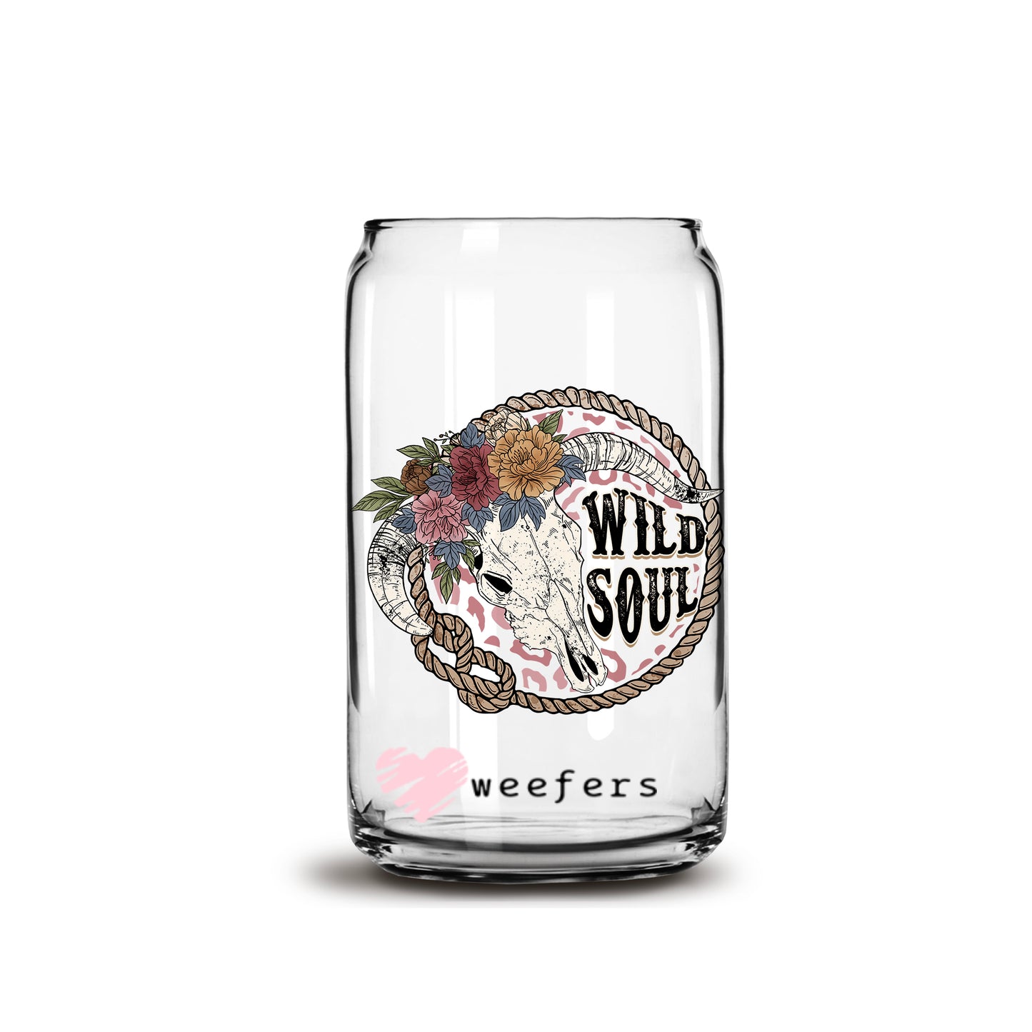 Wild Soul Cow Skull Retro 16oz Libbey Glass Can UV DTF or Sublimation Decal Transfer - Weefers