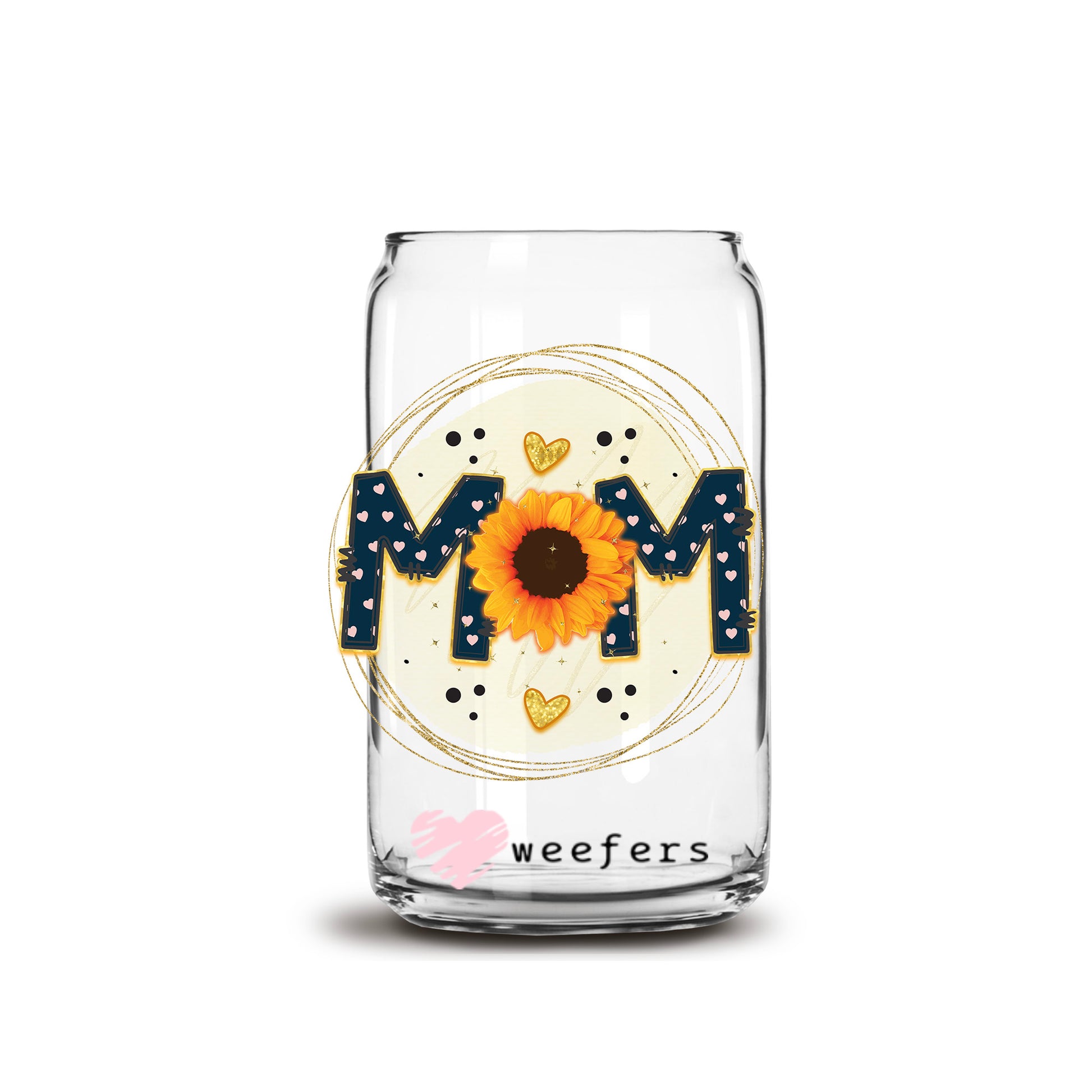 Mom Blue Sunflower 16oz Libbey Glass Can UV DTF or Sublimation Wrap - Decal - Weefers