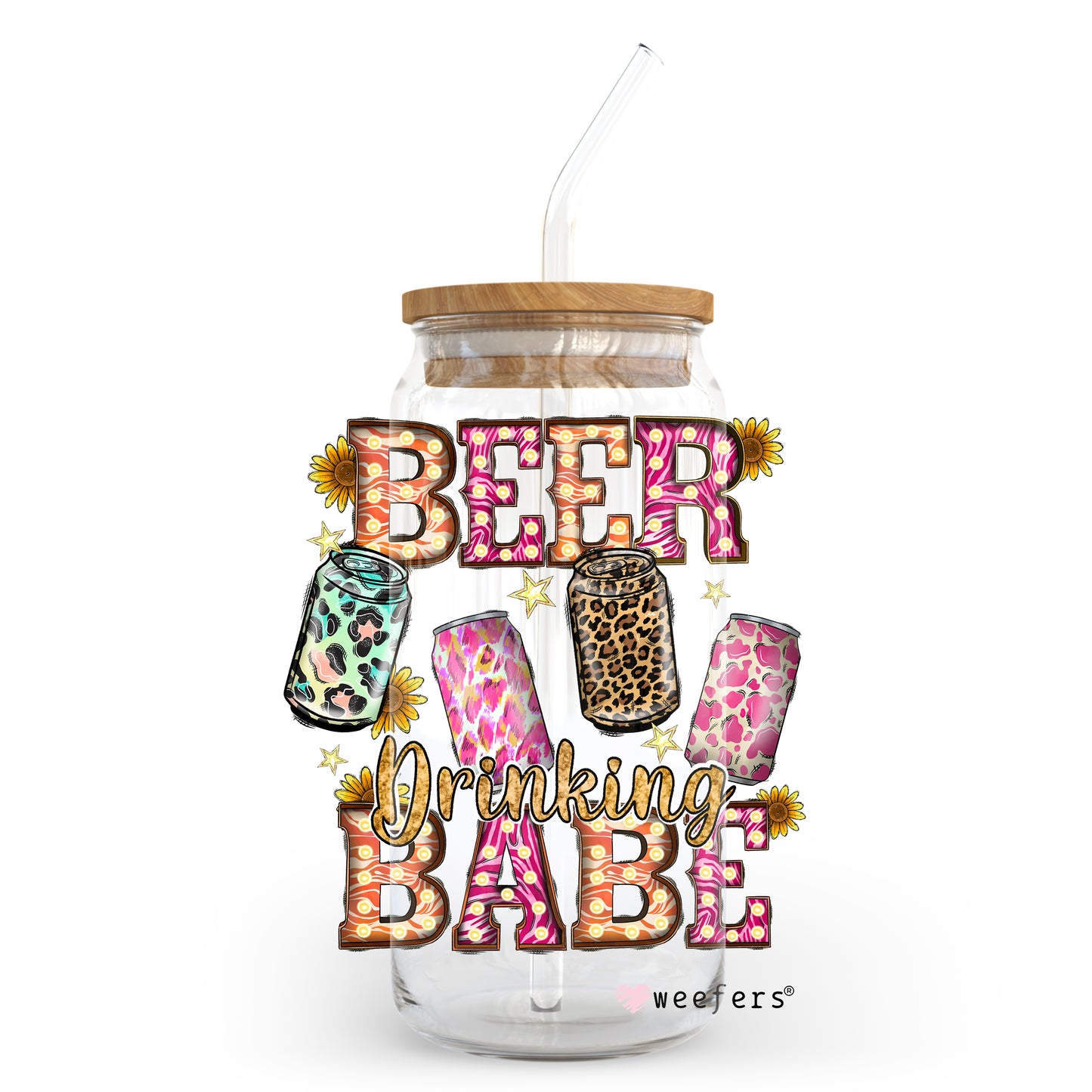 Western Beer Drinking Babe 20oz Libbey Glass Can, 34oz Hip Sip, 40oz Tumbler UV DTF or Sublimation Decal Transfer - Weefers