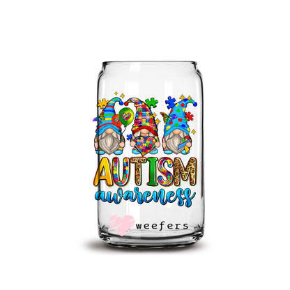 Autism Awareness Gnomes16oz Libbey Glass Can UV DTF or Sublimation Wrap - Decal - Weefers