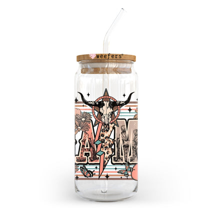 Mama Aztec Cow Skull 20oz Libbey Glass Can UV DTF or Sublimation Wrap - Decal Transfer - Weefers