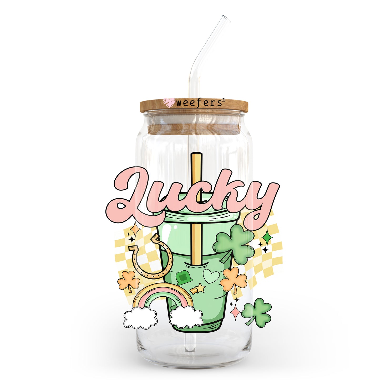 Lucky Green Tea St. Patrick's Day 20oz Libbey Glass Can UV DTF or Sublimation Wrap - Decal Transfer - Weefers