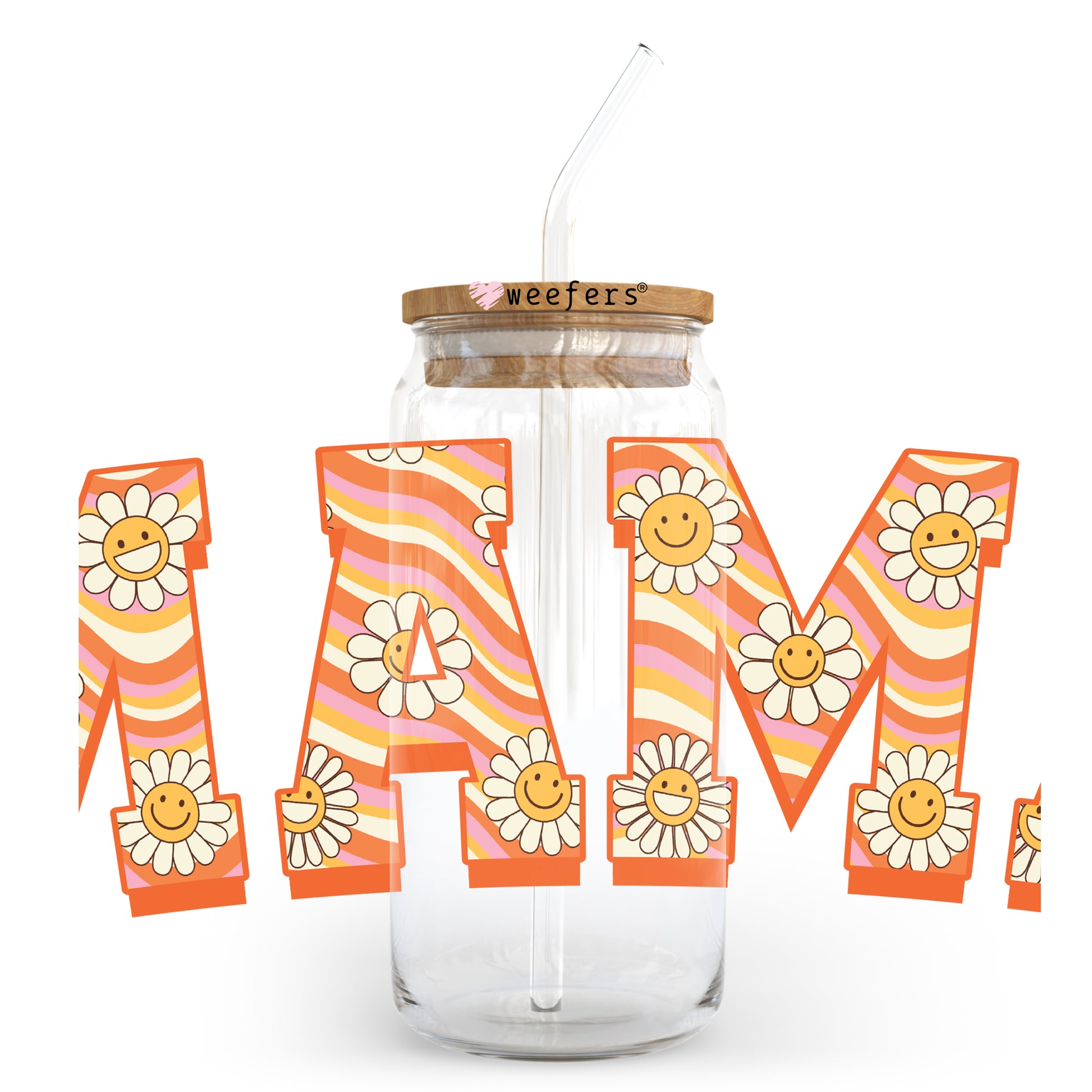 Mama Flowers Swirls 20oz Libbey Glass Can UV DTF or Sublimation Wrap - Decal - Weefers