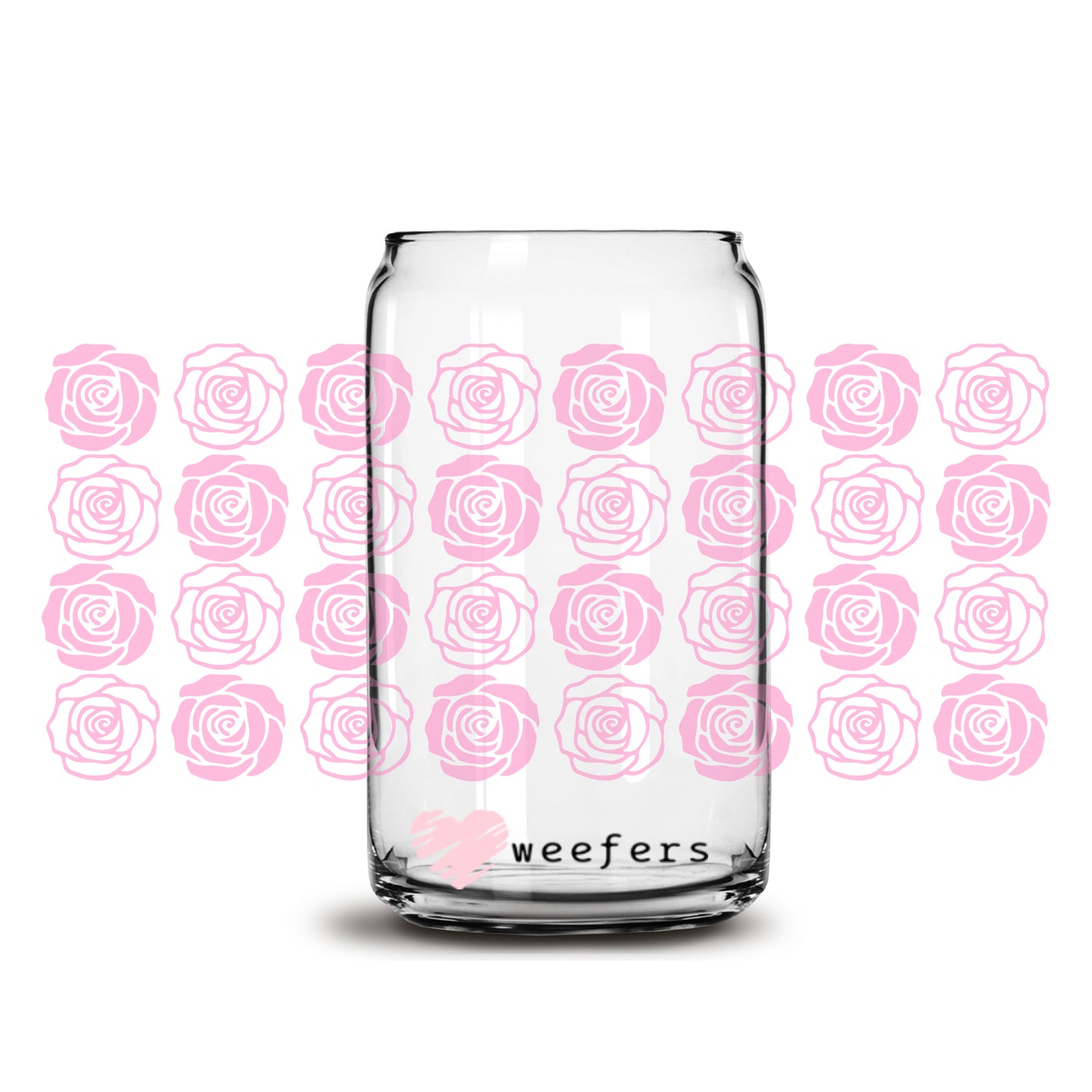 Pink Roses 16oz Libbey Glass Can UV DTF or Sublimation Wrap - Decal - Weefers