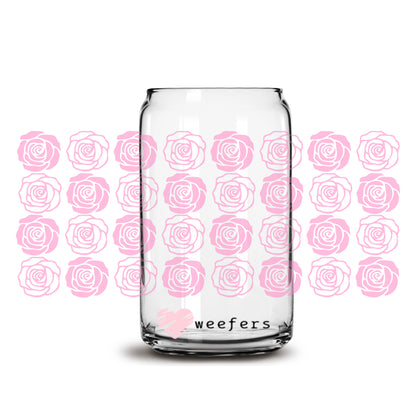 Pink Roses 16oz Libbey Glass Can UV DTF or Sublimation Wrap - Decal - Weefers