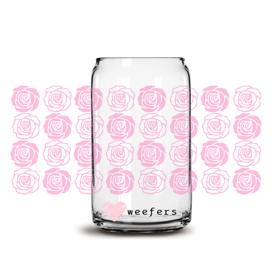 Pink Roses 16oz Libbey Glass Can UV DTF or Sublimation Wrap - Decal - Weefers