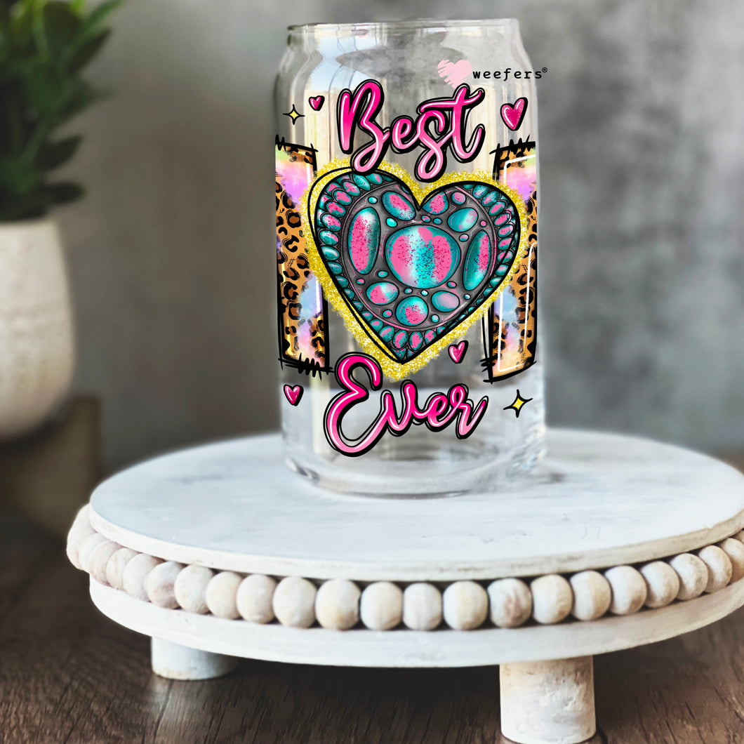 Best Mom Ever Heart 16oz Libbey Glass Can UV-DTF or Sublimation Wrap - Decal