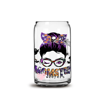 Momster Mom Halloween 16oz Libbey Glass Can UV DTF or Sublimation Wrap - Decal - Weefers