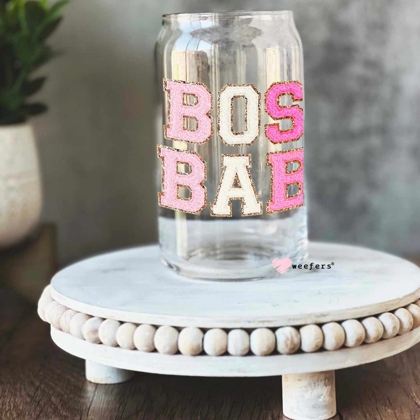 Boss Babe Faux Chenelle 16oz Libbey Glass Can UV DTF or Sublimation Wrap - Decal - Weefers