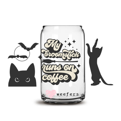 My Broomstick runs on Coffee 16oz Libbey Glass Can UV DTF or Sublimation Wrap - Decal - Weefers