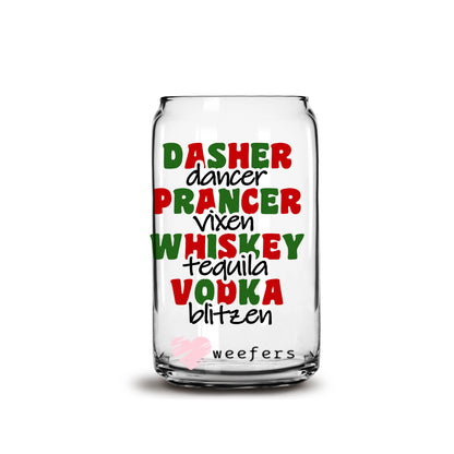 Funny Dasher Dancer Christmas 16oz Libbey Glass Can UV DTF or Sublimation Wrap - Decal - Weefers