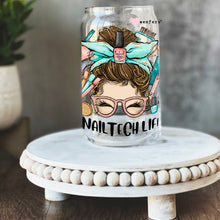Load image into Gallery viewer, Nail Tech Life Messy Bun 16oz Libbey Glass Can UV-DTF or Sublimation Wrap - Decal
