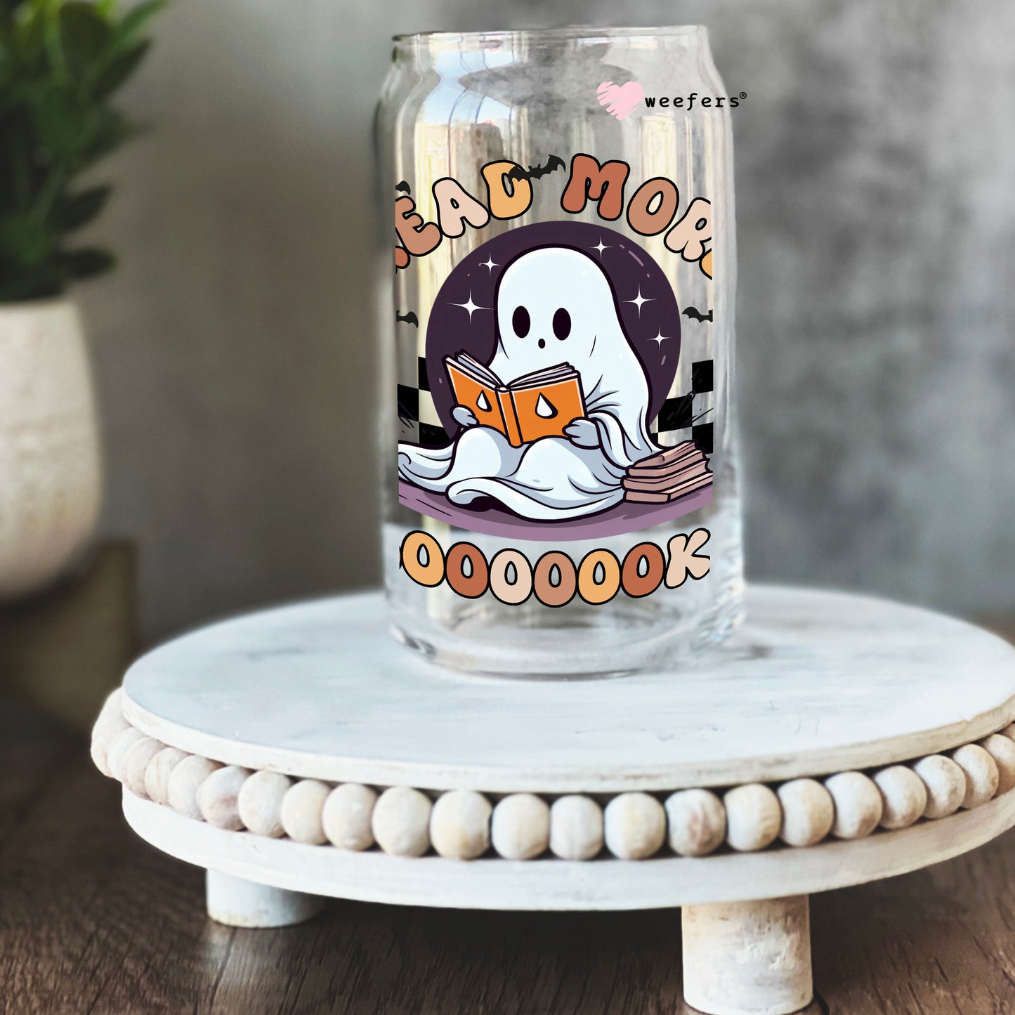 Read more Boooooks Halloween 16oz Libbey Glass Can UV DTF or Sublimation Wrap - Decal - Weefers