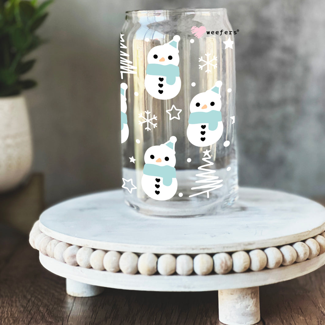 Snowmen and Snowflakes 16oz Libbey Glass Can UV-DTF or Sublimation Wrap - Decal