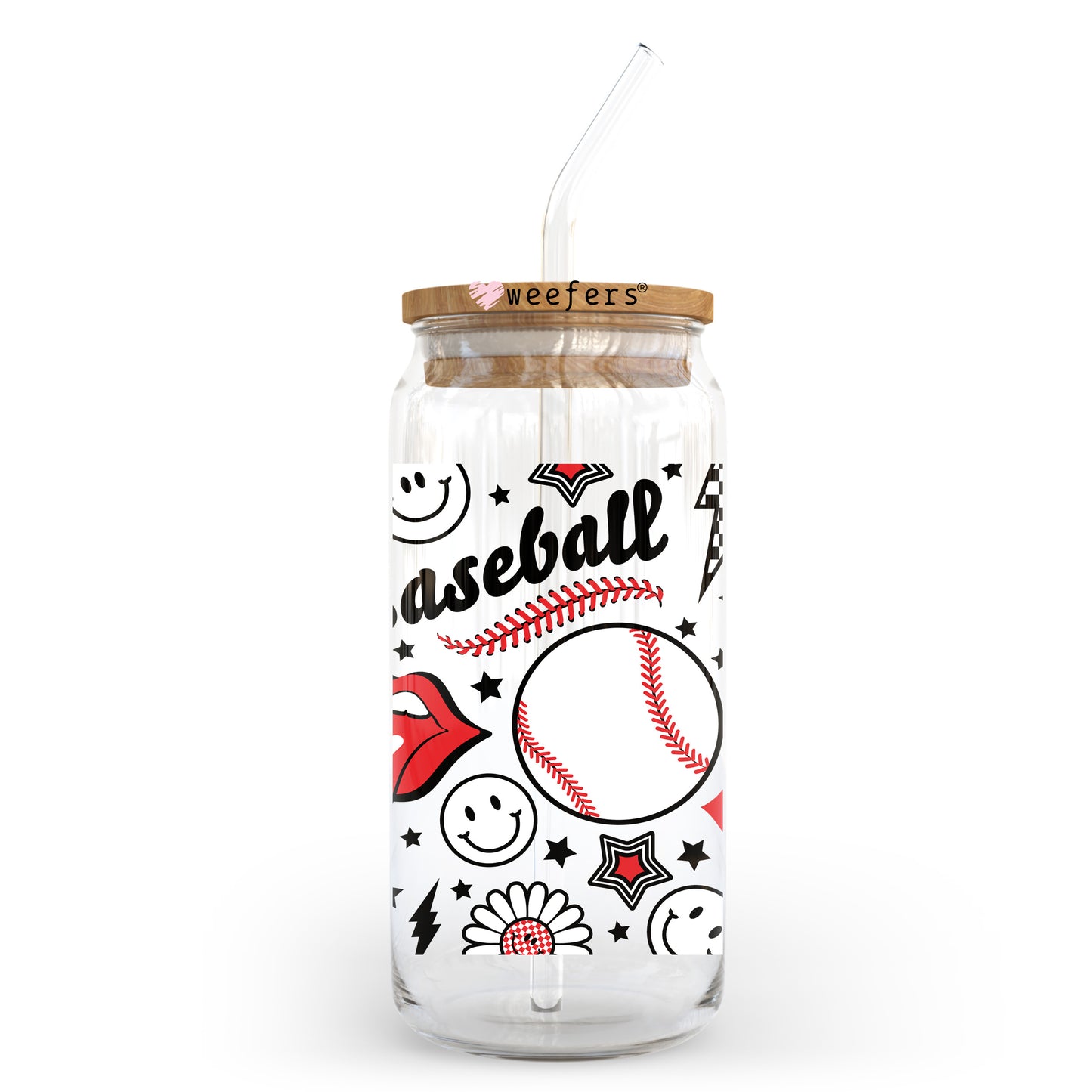 Baseball Lightening Bolt 20oz Libbey Glass Can UV DTF or Sublimation Wrap - Decal Transfer - Weefers