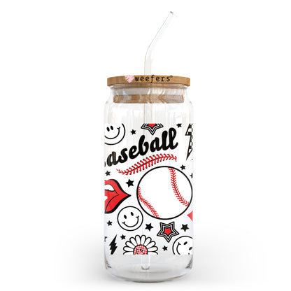 Baseball Lightening Bolt 20oz Libbey Glass Can UV DTF or Sublimation Wrap - Decal Transfer - Weefers