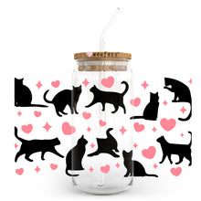 Load image into Gallery viewer, Black Cats Pink Hearts 20oz Libbey Glass Can UV-DTF or Sublimation Wrap - Decal
