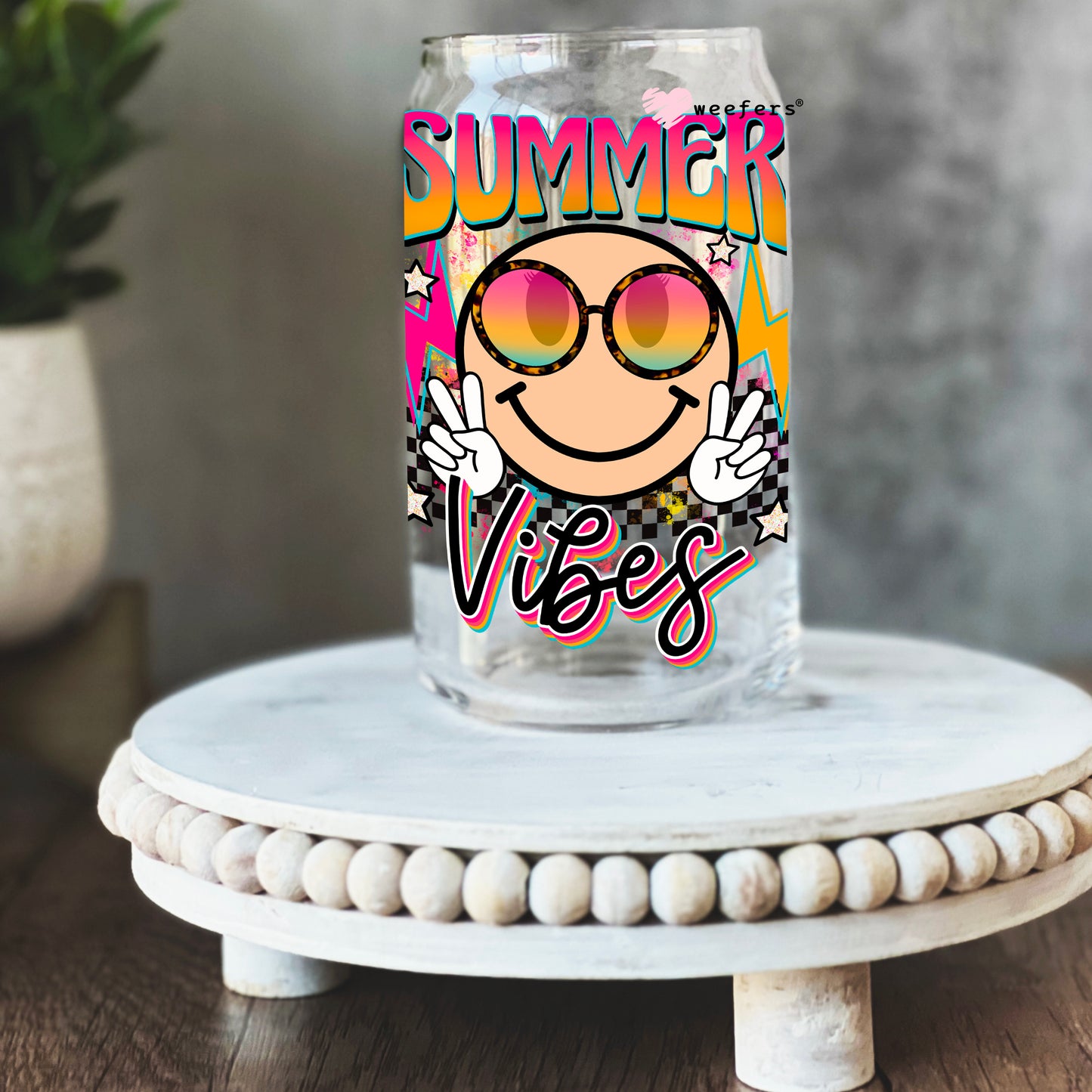 Summer Vibes 16oz Libbey Glass Can UV DTF or Sublimation Wrap - Decal - Weefers