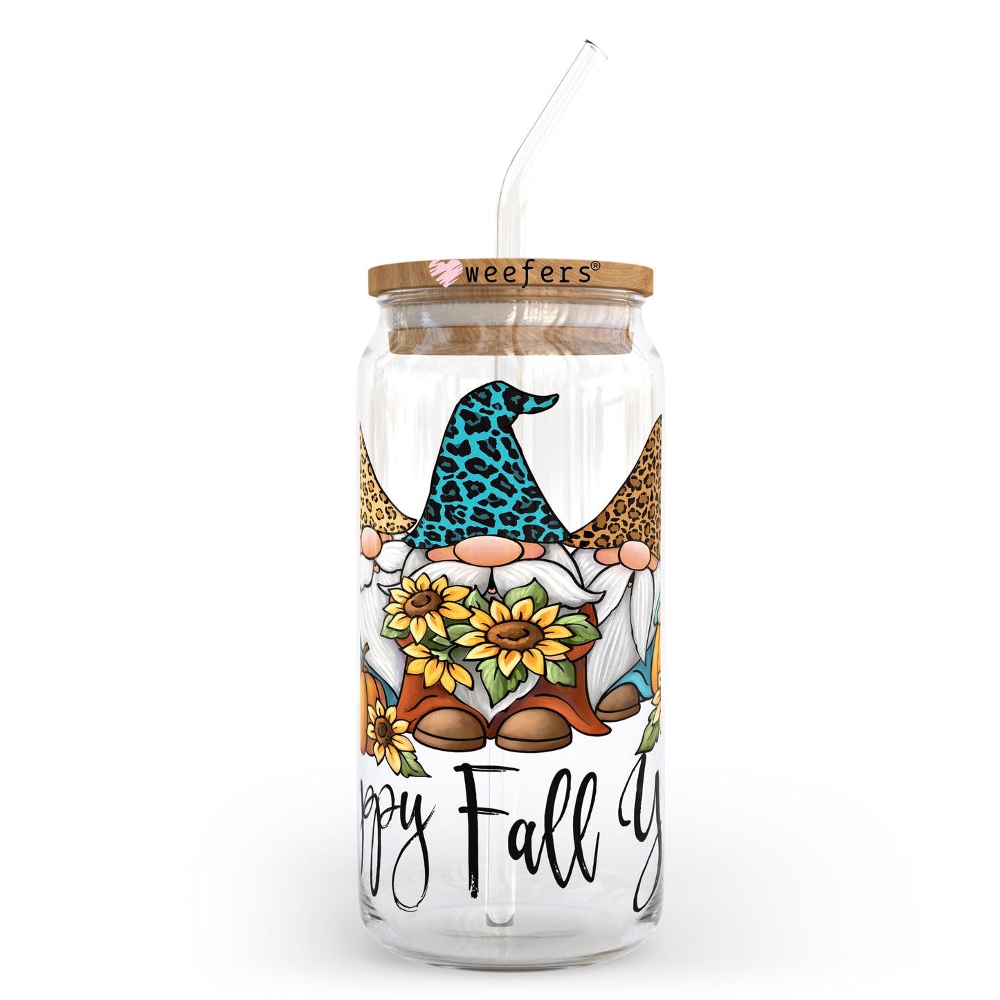 Gnomes Happy Fall Y'all 20oz Libbey Glass Can, 34oz Hip Sip, 40oz Tumbler UV DTF or Sublimation Decal Transfer - Weefers