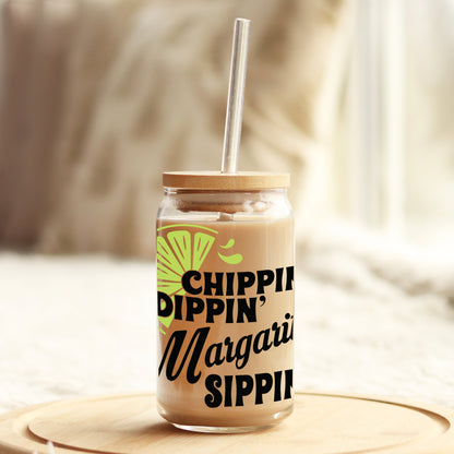 Chippin' Dippin' Margarita Sippin' 16oz Libbey Glass Can UV DTF or Sublimation Cup Wrap - Decal Transfer - Weefers