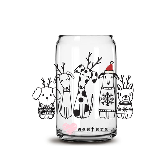 Dog Friends Christmas 16oz Libbey Glass Can UV DTF or Sublimation Wrap - Decal - Weefers