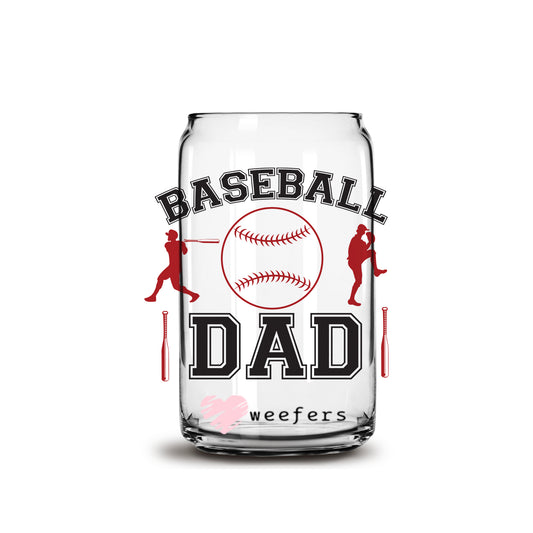 Baseball Dad Red 16oz Libbey Glass Can UV DTF or Sublimation Wrap - Decal Weefers