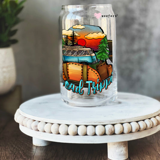 Road Trippin' 16oz Libbey Glass Can UV DTF or Sublimation Cup Wrap - Decal Transfer Weefers