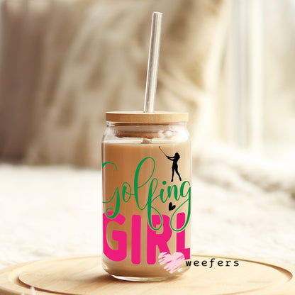 Golfing Girl 16oz Libbey Glass Can UV DTF or Sublimation Wrap - Decal - Weefers