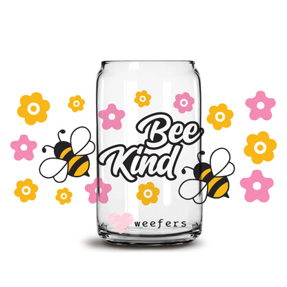 Be Kind Bee Libbey Glass Can UV DTF or Sublimation Wrap - Decal - Weefers