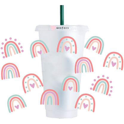 Boho Pink Rainbows 24oz UV DTF Cold Cup Wrap - Ready to apply Wrap - HOLE - Weefers