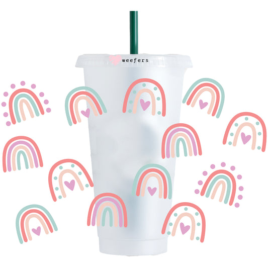 Boho Pink Rainbows 24oz UV DTF Cold Cup Wrap - Ready to apply Wrap - HOLE - Weefers