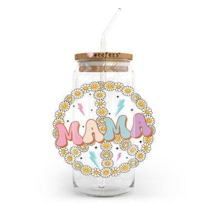 Mama Flowers Peace Sign 20oz Libbey Glass Can UV DTF or Sublimation Wrap - Decal - Weefers