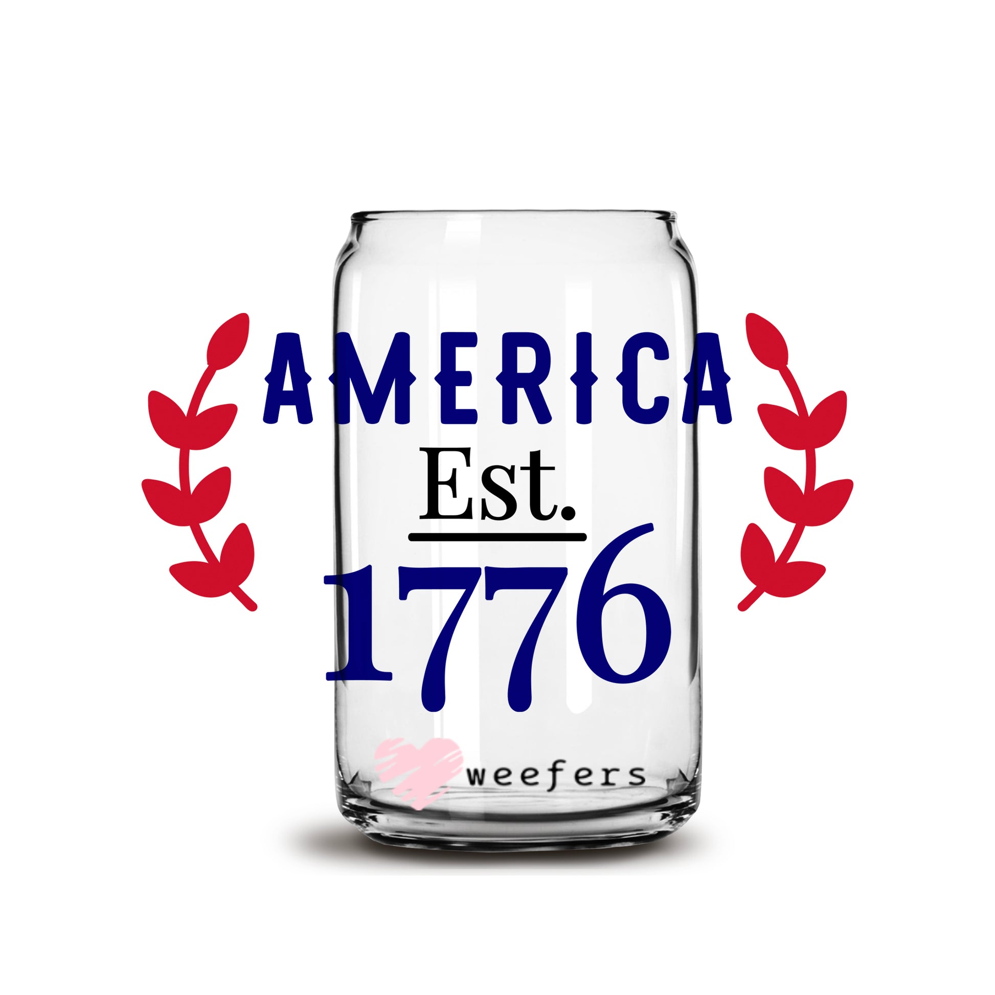 4th of July America EST. 1776 16oz Libbey Glass Can UV DTF or Sublimation Wrap - Decal - Weefers