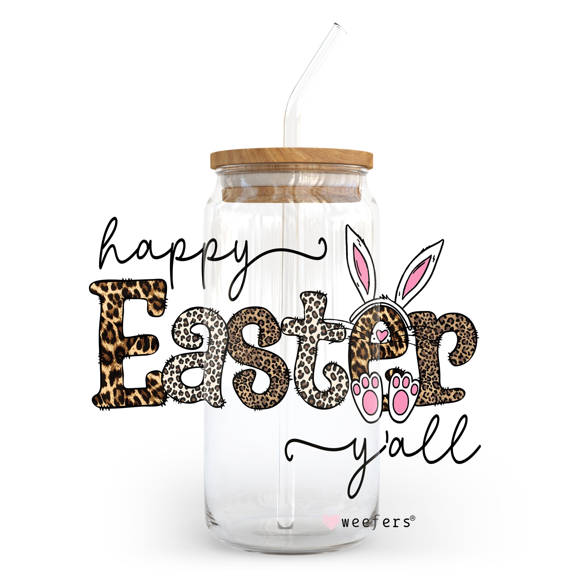 Happy Easter Leopard Bunny 20oz Libbey Glass Can, 34oz Hip Sip, 40oz Tumbler UV DTF or Sublimation Decal Transfer - Weefers