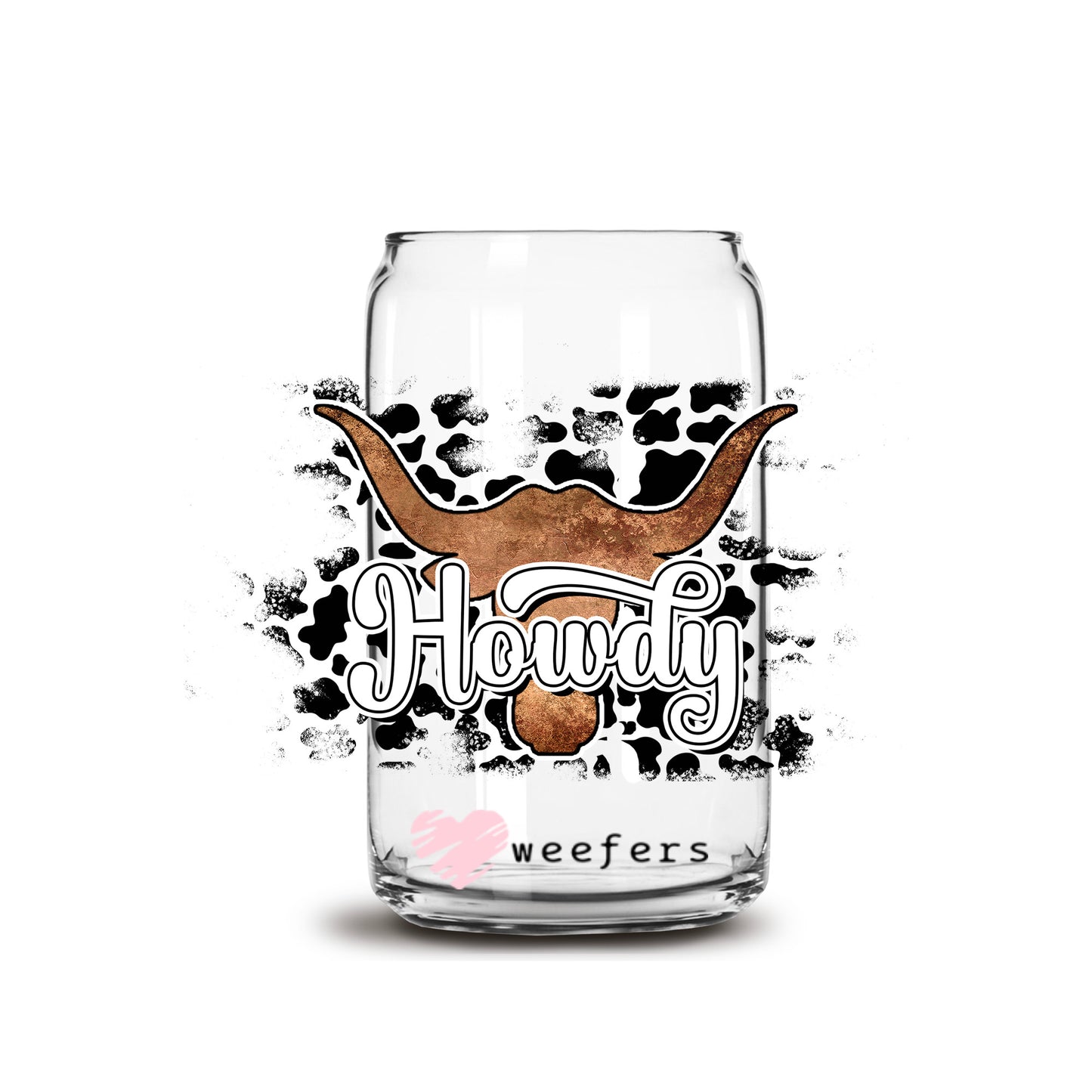 Howdy Cow Skull Print 16oz Libbey Glass Can UV DTF or Sublimation Cup Wrap - Decal Transfer - Weefers