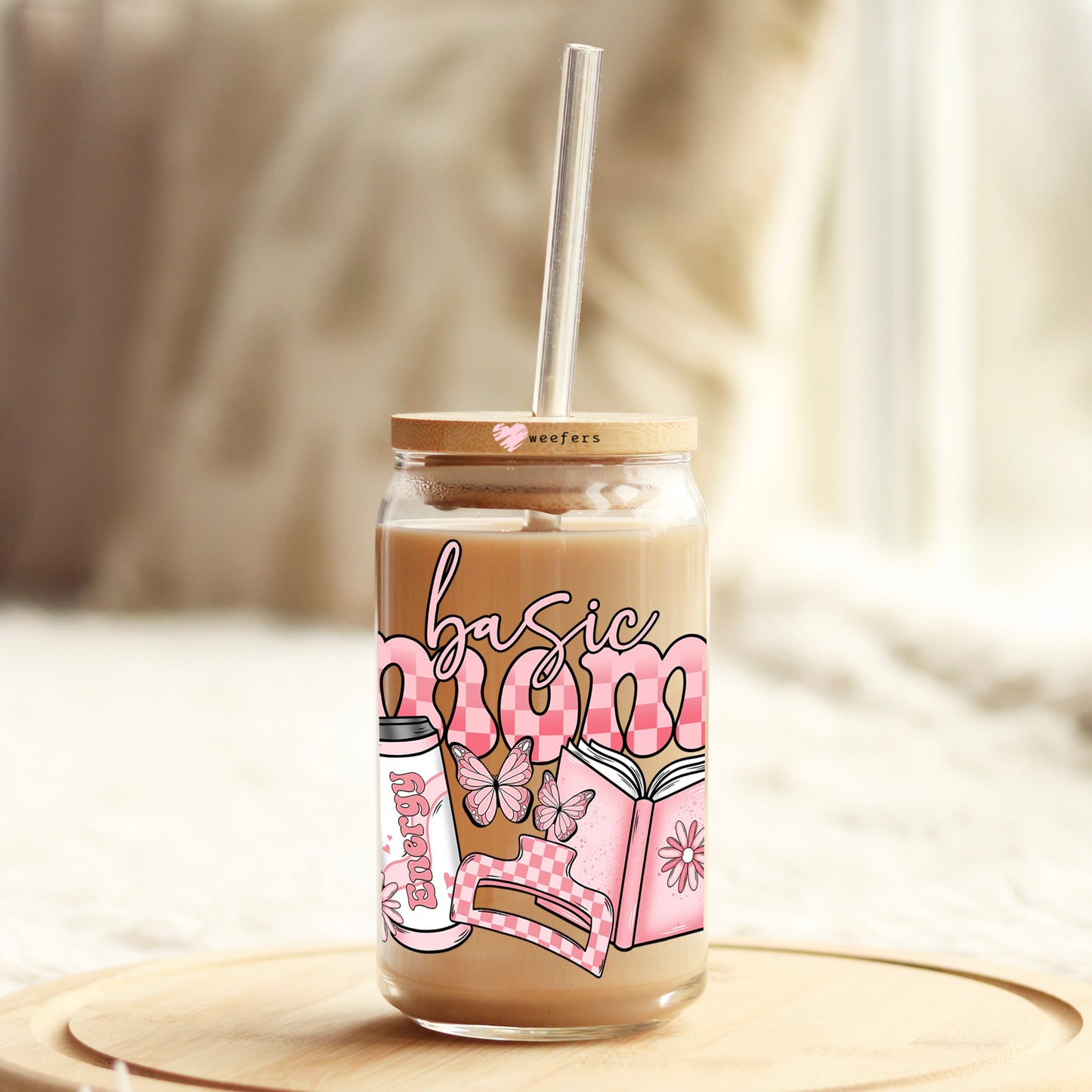 Basic Mom 16oz Libbey Glass Can UV DTF or Sublimation Cup Wrap - Decal Transfer - Weefers