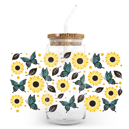 Butterflies and Sunflowers 20oz Libbey Glass Can, 34oz Hip Sip, 40oz Tumbler UV DTF or Sublimation Decal Transfer - Weefers