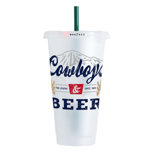 Cowboys and Beer 24oz UV DTF Cold Cup Wrap - Ready to apply Decal - Weefers