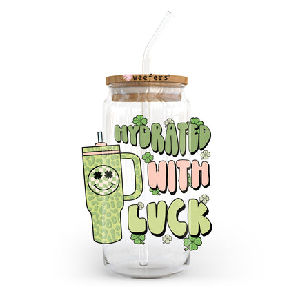 Hydrated with Luck St. Patrick's Day 20oz Libbey Glass Can UV DTF or Sublimation Wrap - Decal Transfer - Weefers