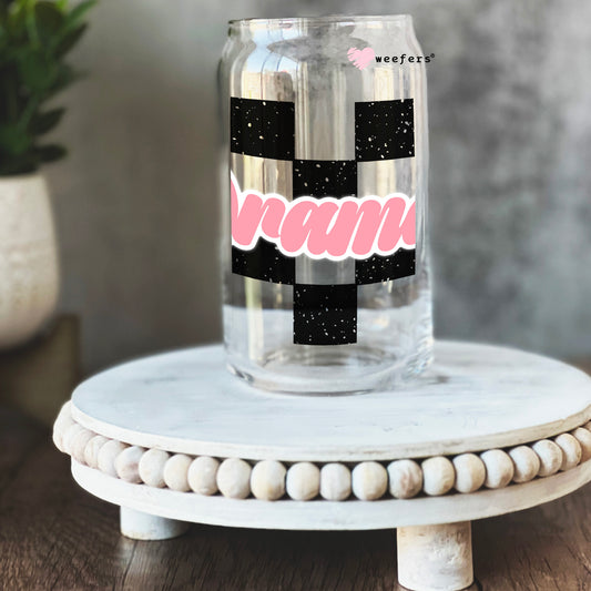 Dramatic Checkered 16oz Libbey Glass Can UV DTF or Sublimation Cup Wrap - Decal Transfer Weefers