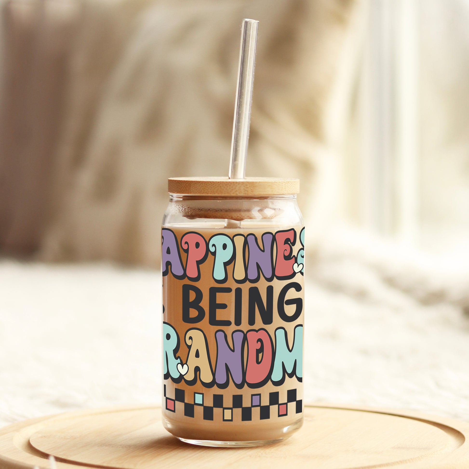 Happiness is being a Grandma Retro 16oz Libbey Glass Can UV DTF or Sublimation Cup Wrap - Decal Transfer - Weefers