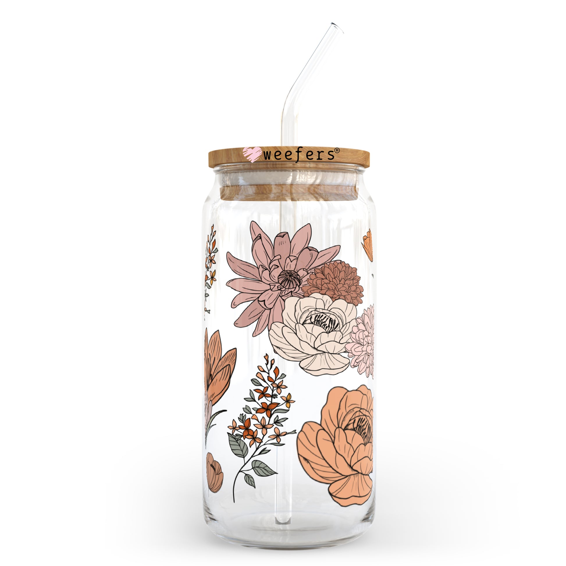 Retro Neutral Florals 20oz Libbey Glass Can, 34oz Hip Sip, 40oz Tumbler UV DTF or Sublimation Decal Transfer - Weefers