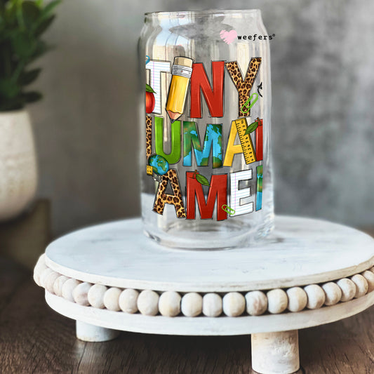 Tiny Human Tamer Colorful 16oz Libbey Glass Can UV DTF or Sublimation Cup Wrap - Decal Transfer Weefers