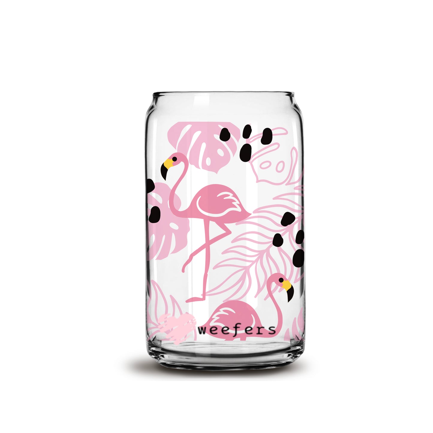 Pink Flamingo 16oz Libbey Glass Can UV DTF or Sublimation Wrap - Decal - Weefers